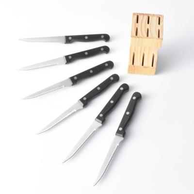 China Amazon Viable Newcomers Wholesale Factory Price Serrated Steak Knife Set With Wooden Block for sale