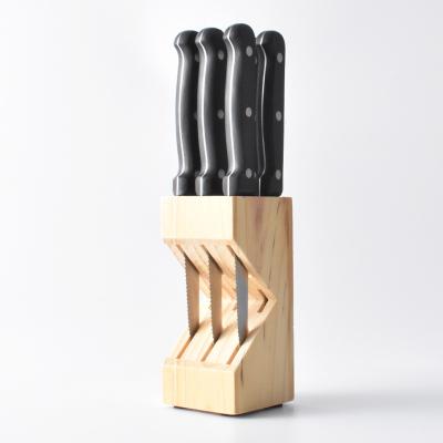 China Viable Popular Household Block 6pcs Kitchen Steak Knives Stainless Steel Wood Steak Knife POM Handles for sale