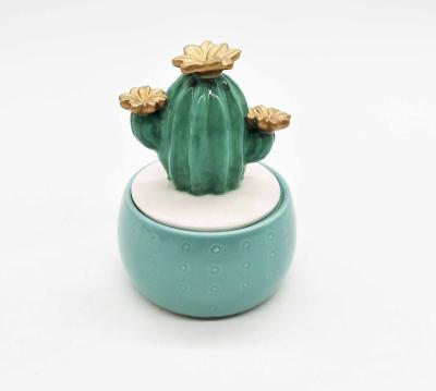 China Handcraft The Cactus Handmade Design Jewelry Storage Boxes Cactus Ceramic Trinket Box for sale