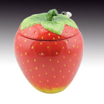 China Sustainable ceramic jam jar for strawberry design for sale