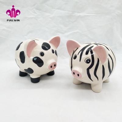 China Handcraft the zebra patter factory direct ceramic piggy bank ceramic piggy saving box for sale