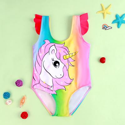 China Wholesale Kids Summer Swimwear Removable Padded One Piece Girls Unicorn Printed Ruffles Beach Wear for sale