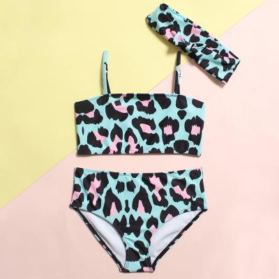 China Removable Padded Girls Split Swimwear Comfortable Elastic Swimsuit Leopard Print Flounce Edge Baby Swimwear Wholesale Virgin Swimwear Top for sale