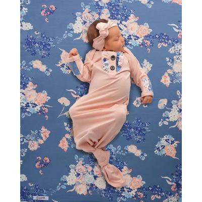 China Breathable Infant Loral Sleeping Gown Babies Long Sleeve Rose Bow Baby Shower Dress For Baby for sale