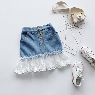 China RTS Breathable baby skirts LOW MOQ light blue lace denim mini skirt for kids girls kids clothing cheap for sale