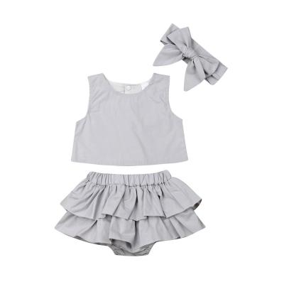 China Casual Summer Newbron Babies Clothes Cake Skirt Sleeveless Top Shorts Set With Headband for sale