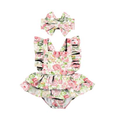 China Wholesale Floral Singlet Baby Romper Spandex/Polyester HY-054-YDLH Sleeve Fly Mini Skirt Baby Rompers Boutique Infant Girls Romper for sale