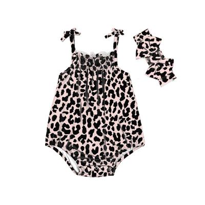 China Spandex/Polyester Newborn Baby Rompers LT-480-WXL Newborn Baby Bubble Designs Sleeveless Strap Attached Medium Leopard Printed Little Girls Romper for sale