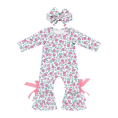 China Cozy baby clothes wholesale 2LLY-198 babies have ruffle romper with ribbon spring side winter inside use casual newborn long sleeve romper for sale