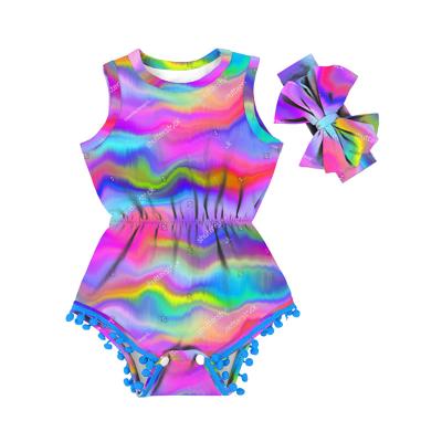 China Spandex/polyester summer clothes baby romper boutique wholesale sleeveless sparkle jumpsuit summer neon infant romper LT-010-WXG for sale