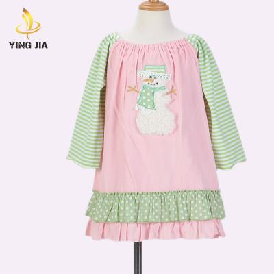 China Breathable Hot Selling Long Sleeve Ruffle Girl Dresses Cotton Snowman Baby Kids Girls Dress for sale