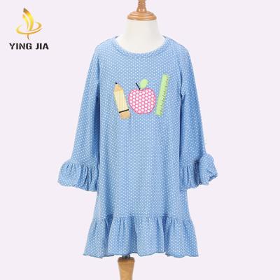 China 2020 Breathable Cotton Autumn Applique Dress Baby Long Sleeve Boutique Kids Girls Dress Girls Dressy Dresses Kids for sale