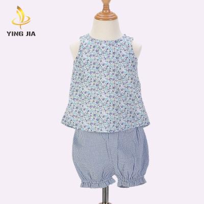 China Summer Girls Sleeveless Boutique Clothing Sets Floral Print Sleeveless Baby Clothes With Bow for sale