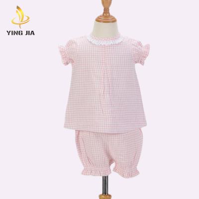 China Infant Plaid Printed Short Sleeve 2Pcs Toddler Babies Summer Sets Short Sleeve Tops Short Pants Outfits Set for sale