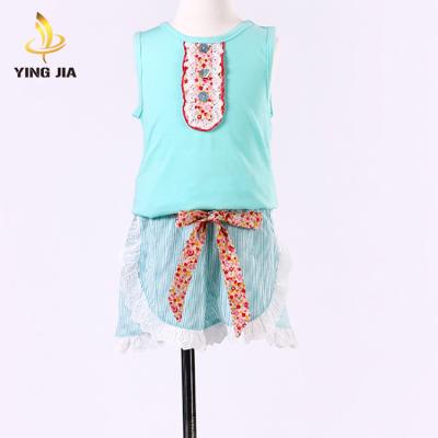 China 2020 New Products Short Sleeve Bow-knot Cotton Knit Summer Toddler Girl Clothing Sets for sale