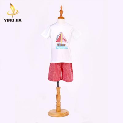 China High Quality Short Sleeve Baby Clothes Applique Summer Spring Children Clothing Sets for sale