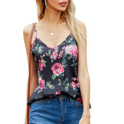 China High Quality Polyester Breathable Floral Print V-Neckline 2021 Custom Made Women Tank Tops for sale