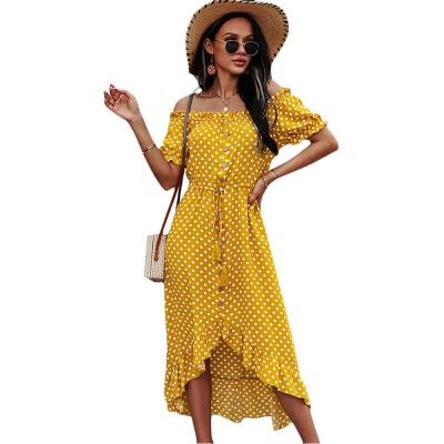 China Breathable 2021 Fashion Ladies Off The Shoulder Party Ruffle Dresses Summer Classy Dresses For Women for sale