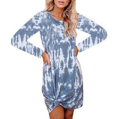 China Women Autumn Clothes Casual Mini Dresses Ladies Breathable Tie Dye Long Sleeve Dress for sale