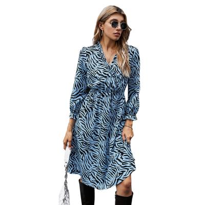 China Wholesale Breathable In Stock Blue Candy Color Zebra Print Plus Size Midi Women Fashionable Casual Outfits for sale