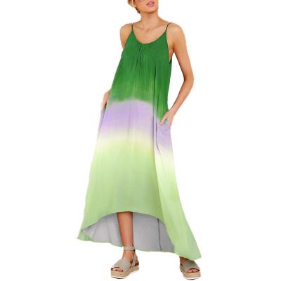 China Ombre Sling Green Maxi Dress Long Dresses Women Breathable High-Low Summer Maxi Dress for sale