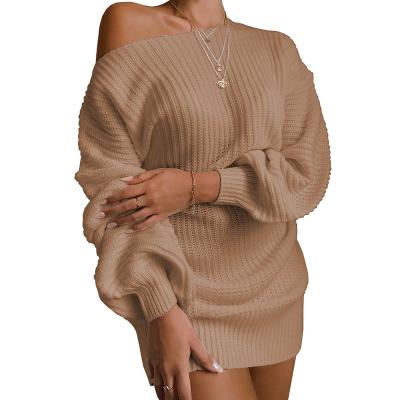 China Breathable Ladies Fashion Lantern Long Sleeved Sweater Casual Short Dress For Woman for sale