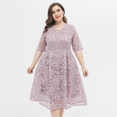 China Doubledudu Viable Summer Fresh And Sweet Elegant Lace Women's Dress Large Skirt Medium Sleeve Plus Size Dress for sale