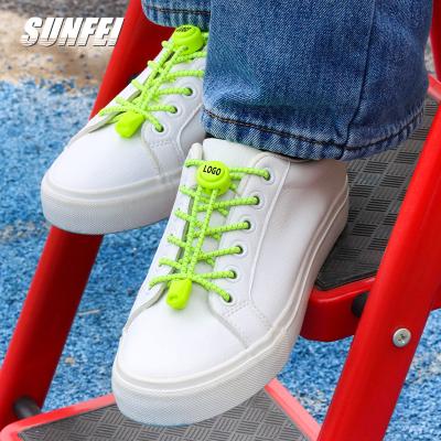 China Custom Double Lock System Laces Sunfei Lace End Knot Bouncy Sneaker Rope No Hole Round Rubber Tie No Tie Laces for sale