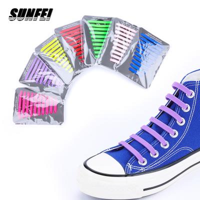 China sunfei silicon flat running shoe laces with tie no tie silicone laces custom made multicolor flat no tie silicon laces for sale