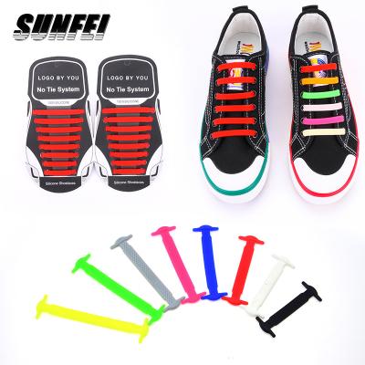 China Sunfei Flat Elastic Flat No Lazy Link Silicone Shoe Laces Custom Running Sneaker Laces Silicone Laces System for sale