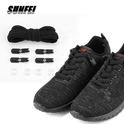 China Sunfei Flat Flat Elastic Board Elastic Shoe Strings Set Custom Lazy Stretch Laces Dip Flat No Tie Lace For Adult And Child for sale