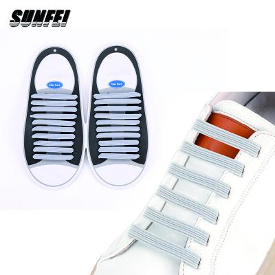 China SunFei Round No Tie Flat Laces No Tie Rubber Shoe Laces Coiled Elastic Laces Set Elastic Laces Without Sport Tie for sale