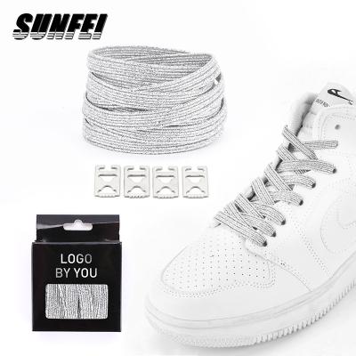 China SunFei Round Elastic No Tie Silver Shoe Laces Custom Laces Athletic Shoes Flat Lock Lacces Sneakers No Tie Flat Laces for sale