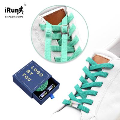 China SunFei Round Customized Metal Locking Lace No Tie Elastic Laces Lock Polyester Flat Laces Match Metal Shoe Buckle Set for sale