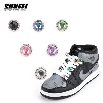 China Eco-froendly; No color sunfei lace dubraes metal lace fading zinc alloy tag with gemstones custom shoe tag set Crystal Metal lace charm for sale