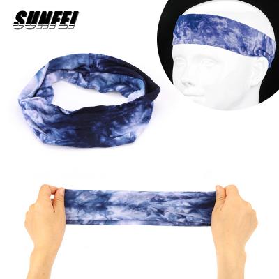 China Sunfei Logo Non-Slip Custom Tie Dye Wide Sports Workout Sweat Band Elastic Yoga Fitness Sweatbands Anti Running Sweatband for sale