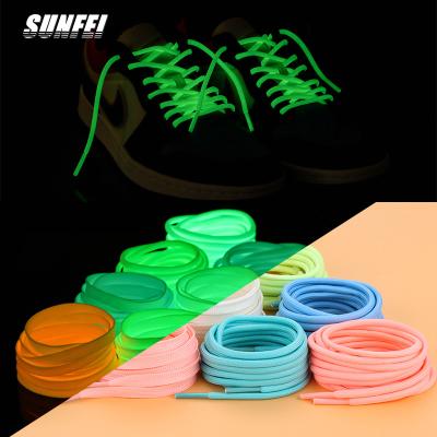 China Round sunfei luminous flat laces glow in the dark colorful kids 3M Reflective Shoe Laces flashlight shoe lace for sale