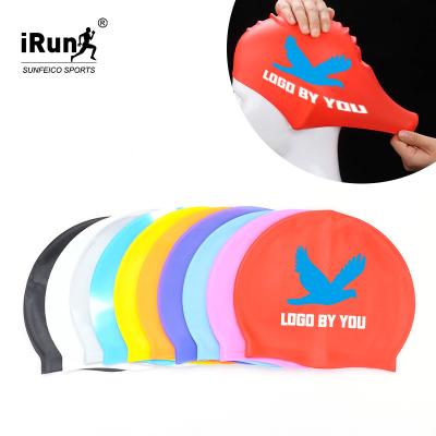 China Custom printed swim cap sunfei bath covers print logo kids silicone swim cap for unisex adult children swim caps for long hair for sale