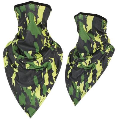 China Factory Made Stock Fast Delivery Camouflage Logo Triangle Bandana Face Cooling Outdoor Hunting Fishing Camping Scarf With Earring for sale