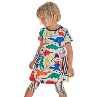 China Anti-wrinkle Children Summer Children Cotton Overalls Kids Short Skirt Border Printed Girls Dress for sale