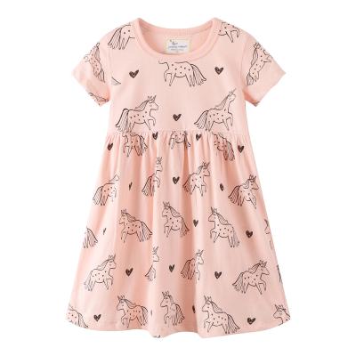 China Printed Anti-wrinkle Amazon Children's Border Summer Knit Children To Border Cotton Girls Short Skirt Dress for sale