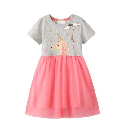 China Anti-wrinkle Amazon border children's short-sleeved dress, cotton knitted girl's dress for sale