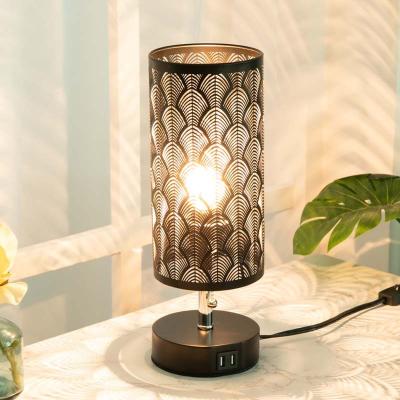 China Modern Nordic Iron Table Lamp USB Charging Indoor Living Room Cavity Decoration Bedroom Study Bedside Light for sale