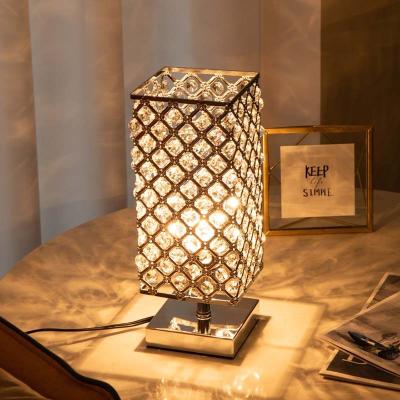 China Modern Nordic Dimming Table Light Touch Crystal Table Lamp Rectangular USB Charging Living Room Bedroom Study Bedside Indoor Light for sale