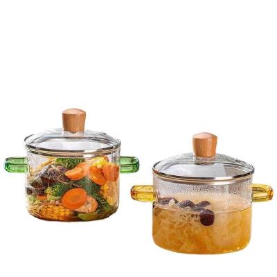 China Sustainable Double-handle Cooking Pot Borosilicate Glass Cooking Pot Heat Resistant Transparent Clear Pot for sale