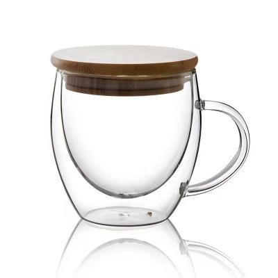 China Sustainable YOYO Factory Price Double Wall Handle Glass Cup With Lid Glass Tea Cup for sale