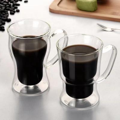 China Sustainable YOYO Reusable Double Wall Insulated Clear Glass Coffee Tea Mug With Handle Espresso Mugs Latte Mug Glass Cappuccino Cups for sale