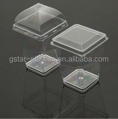 China High Quality Min Square Mousse Disposable Plastic Dessert Shop PS Cups/160ml PS Cup With Lids for sale