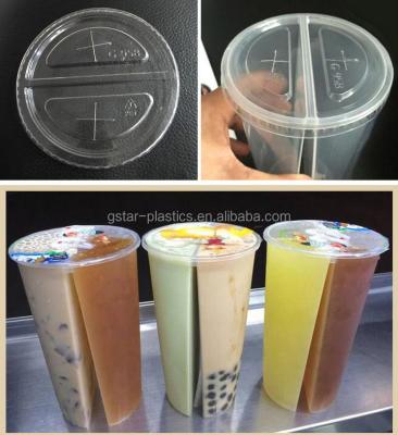 China Drinks 600ml 700ml Snack And Beverage In One Plastic Split Cups With 2 Compartment Containers for sale