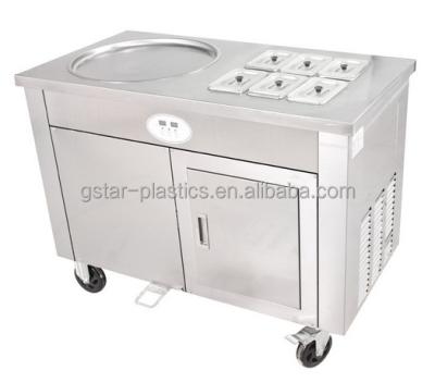 China Ice Cream Round / Square Single Pan Fried Ice Roll Cream Machine With Cold Storage for sale